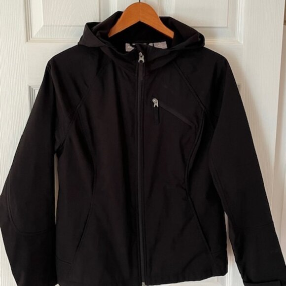 Free Tech Jackets & Blazers - FREE TECH | Women's Softshell Jacket Black Hooded Zip Up Athletic Sz 8-10 -EUC
